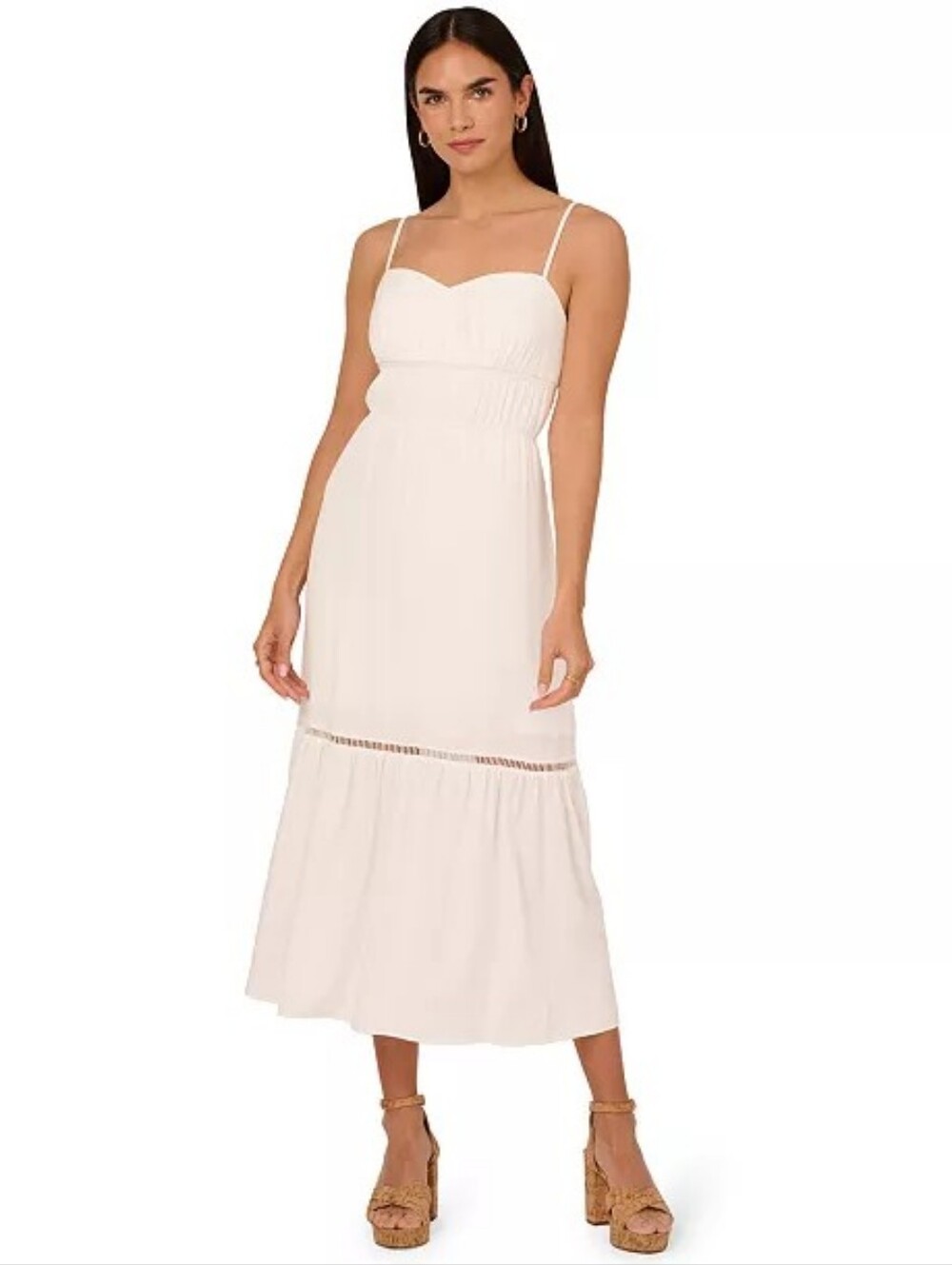NWT Adrianna Papell Sweetheart Neck Sleeveless Midi Dress Cottagecore Boho Ivory